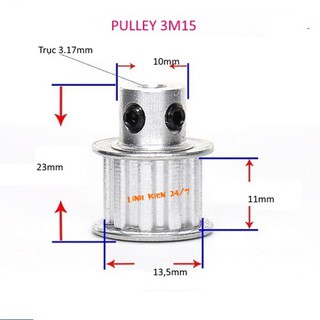 Puly 3M 15 Răng Bản Rộng Đai 11mm Trục 3.17mm, 5mm