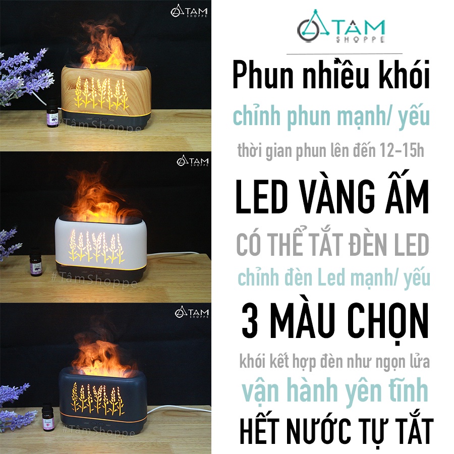 [TẶNG TINH DẦU] Máy khuếch tán tinh dầu phun khói siêu âm ngọn lửa MKTTD-18