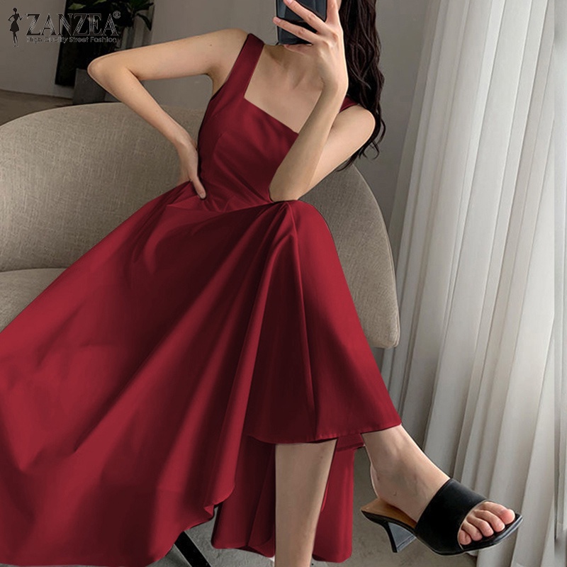 Đầm Zanzea hai dây cổ vuông dáng chữ a phong cách Pháp thời trang mùa hè cho nữ