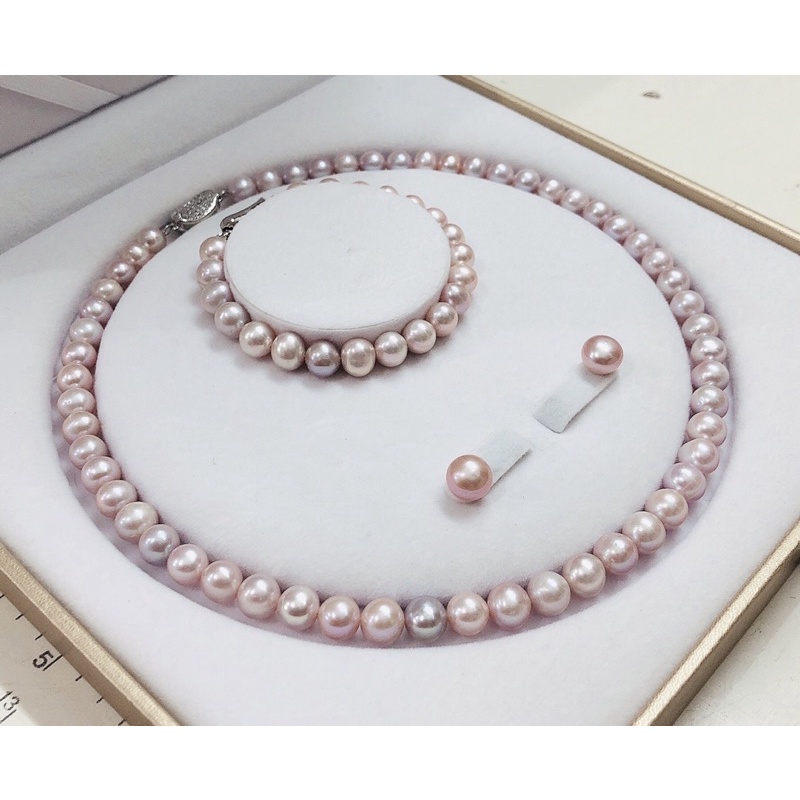 Bộ trang sức ngọc trai nhân tạo màu hồng phấn 3 món