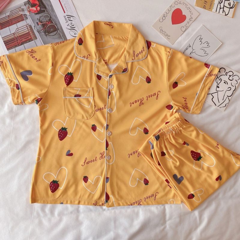 Bộ Đồ Ngủ Pijama Ngắn Tay In Hình Hoạt Hình Dễ Thương Cho Nữ