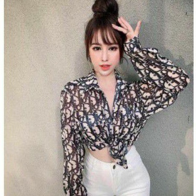 Áo sơ mi hoa văn from dài cực sang vải đẹp