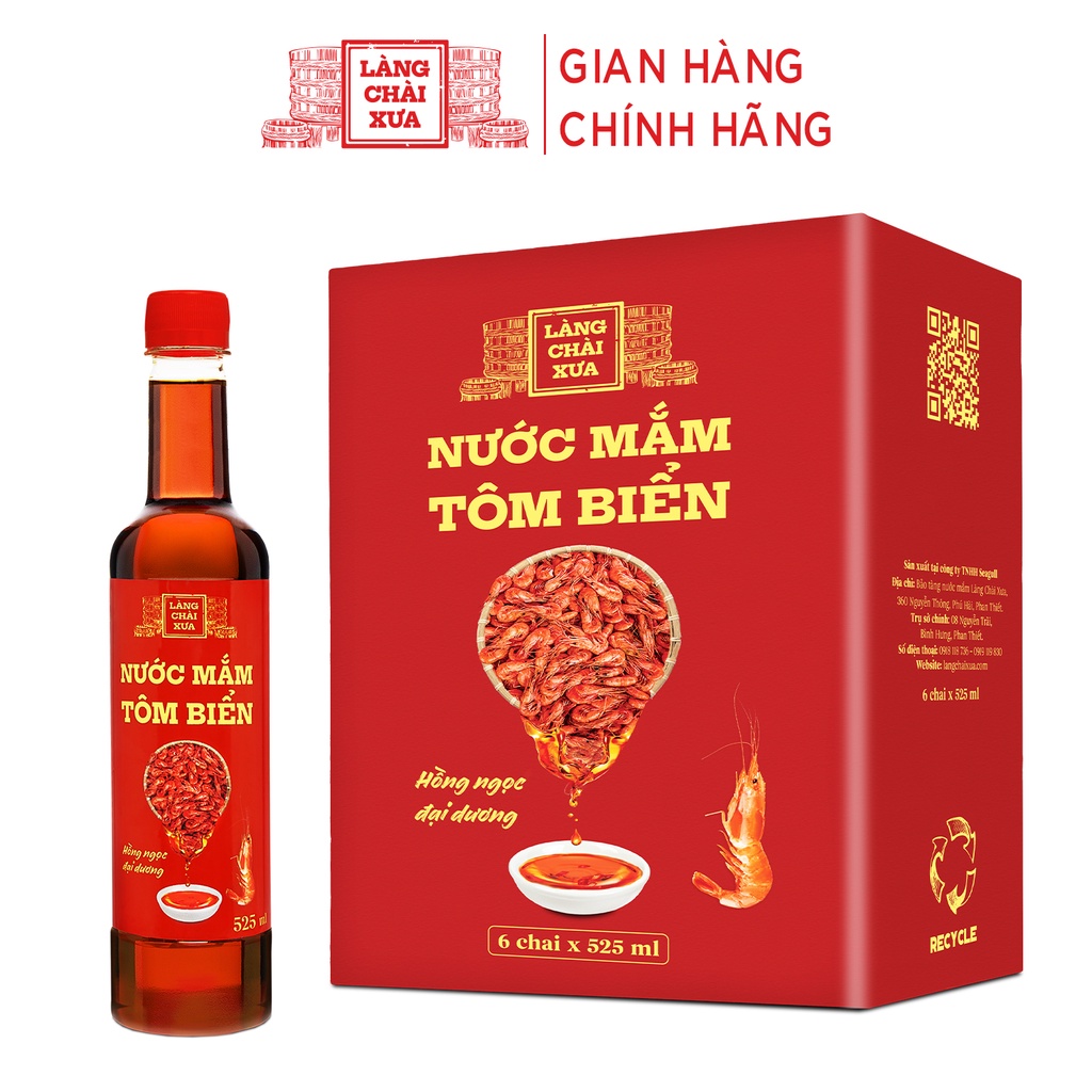 Thùng 6 chai nước mắm tôm biển Làng Chài Xưa 525ml Hồng Ngọc Đại Dương 300 năm truyền thống