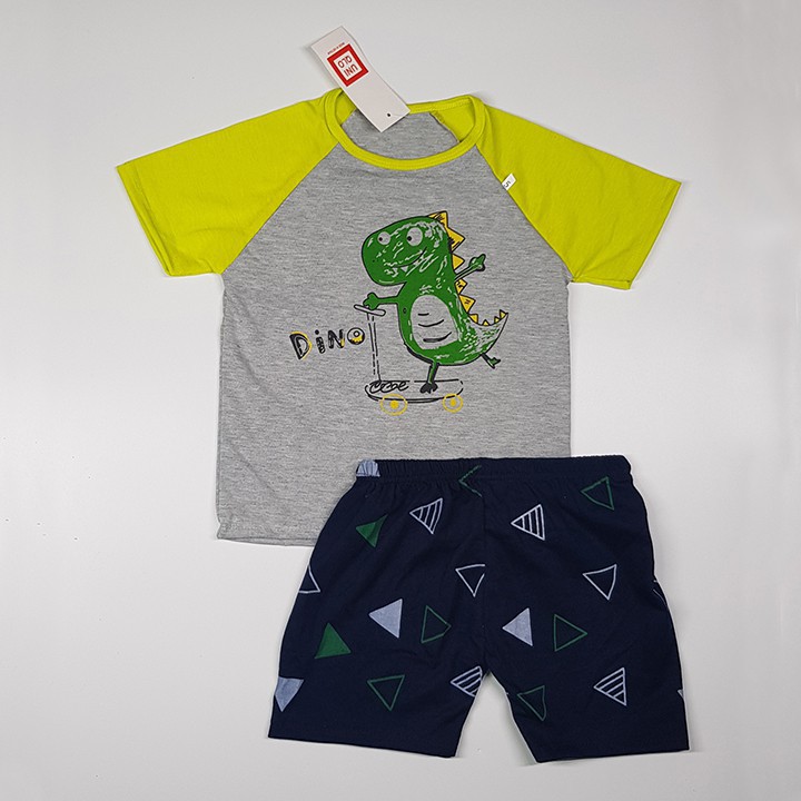 [siêu rẻ] Bộ cotton cộc tay cho bé trai, bé gái- in hình Khủng long xanh lá mã F243