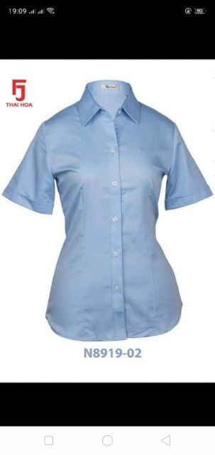 Áo sơ mi nữ Thái Hòa xanh dương vải sợi tre pha cotton | BigBuy360 - bigbuy360.vn