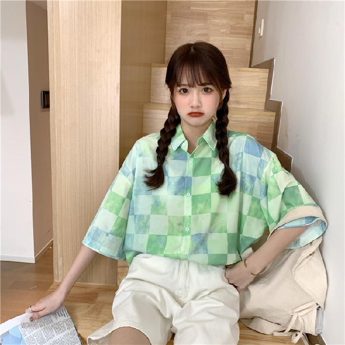 NRVP Áo Sơ Mi Nữ Tay Ngắn Dáng Rộng Kiểu Hàn Quốc Thời Trang Mùa Thu 2021