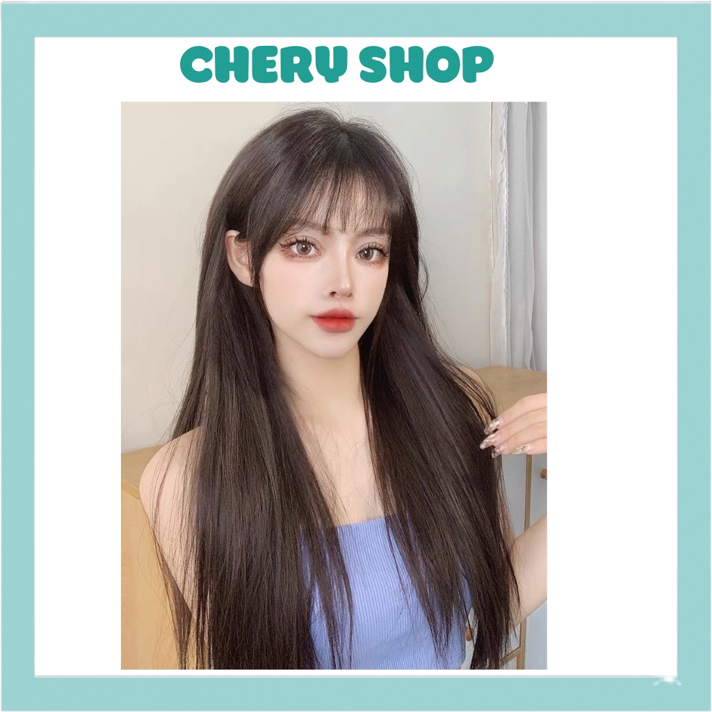 Tóc giả nguyên đầu thẳng dài màu xám khói tự nhiên tặng kèm lưới trùm wig mã z7007
