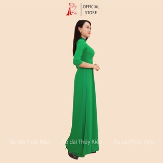 Áo dài trơn lụa Nhật cổ 2 phân màu xanh lá  AK18