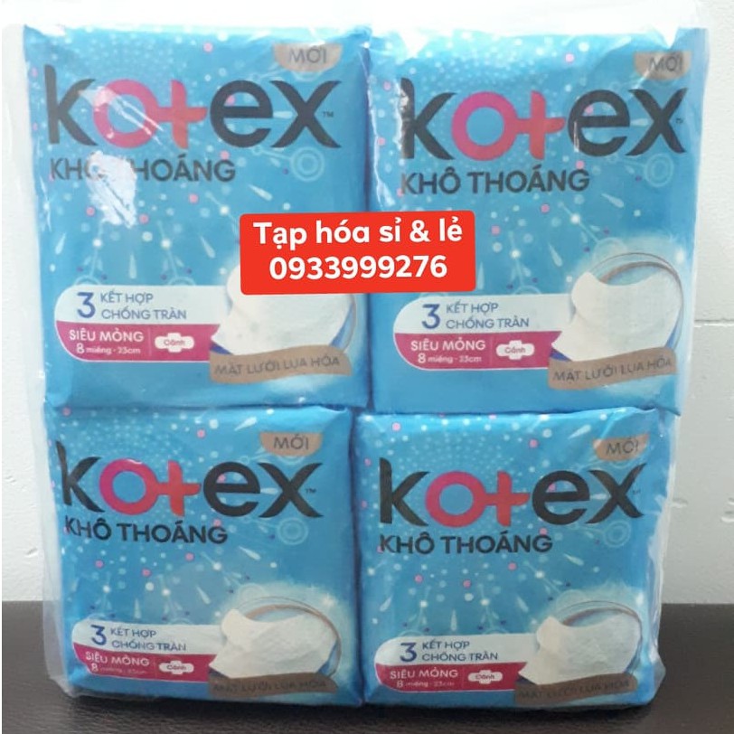 (Bao bì mới tặng kèm) Lốc 8 Gói Kotex Siêu Mỏng Cánh 23cm ( 8 Miếng ) băng vệ sinh