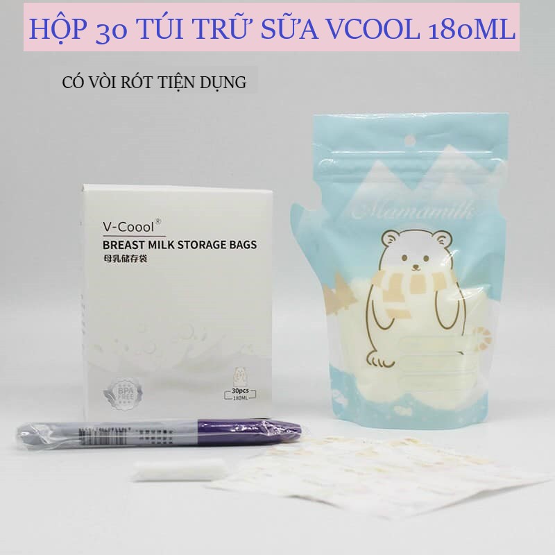 Hộp 30 túi trữ sữa Vcool 180ml