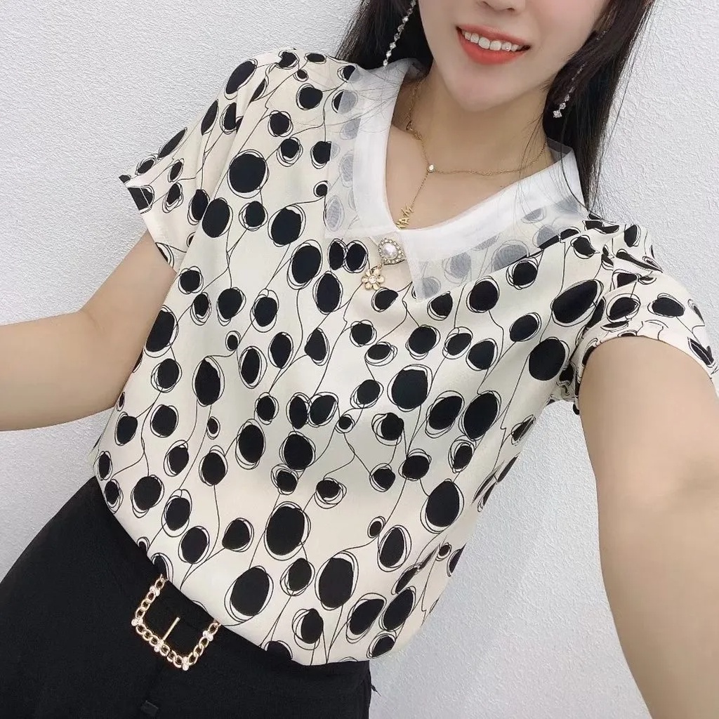 Áo Sơ Mi Voan Ngắn Tay Họa Tiết Sọc Thời Trang Dành Cho Nữ