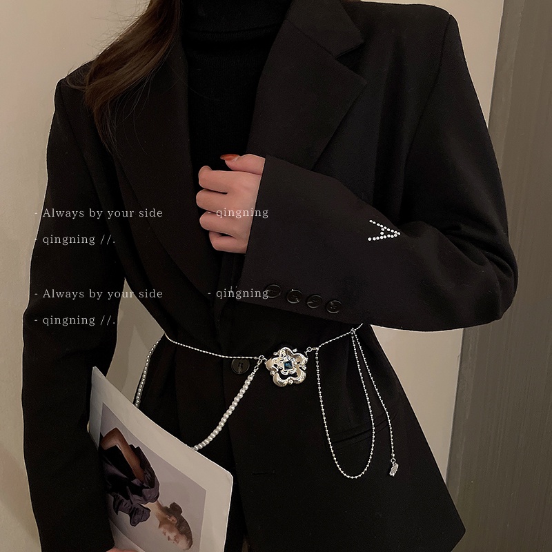 DREJEW Dây chuyền đa dụng kim loại dáng dài đính đá ngọc trai nhân tạo thời trang