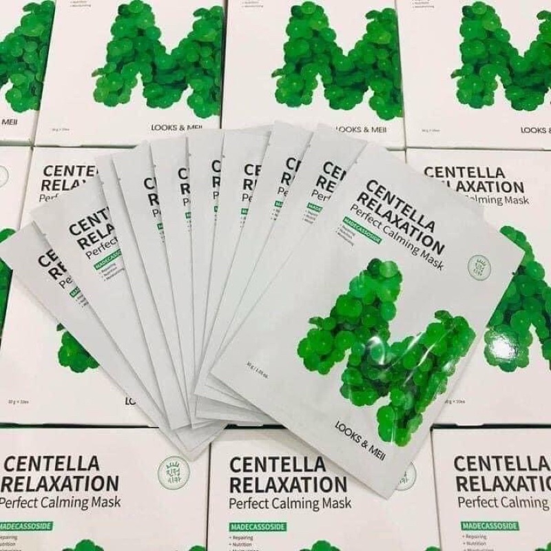 Mặt Nạ Tái Sinh Tinh Chất Rau Má Cho Da Dầu Mụn LOOKS & MEII Centella Relaxation Perfect Calming Mask Laika