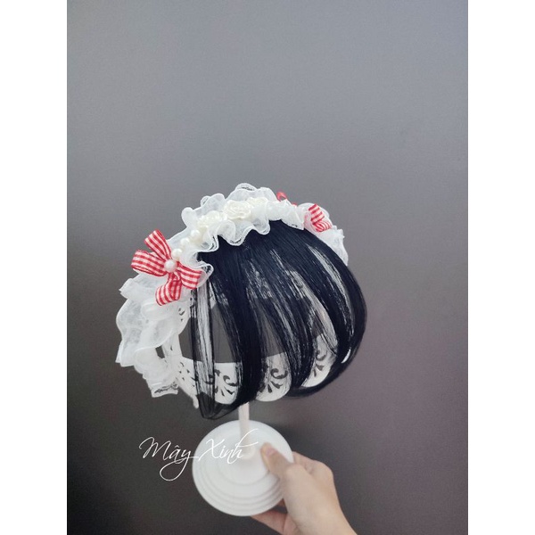 Bờm tóc bèo đính hạt trai nơ xinh
