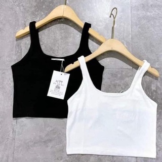 Áo hai dây croptop thun gân phối trong