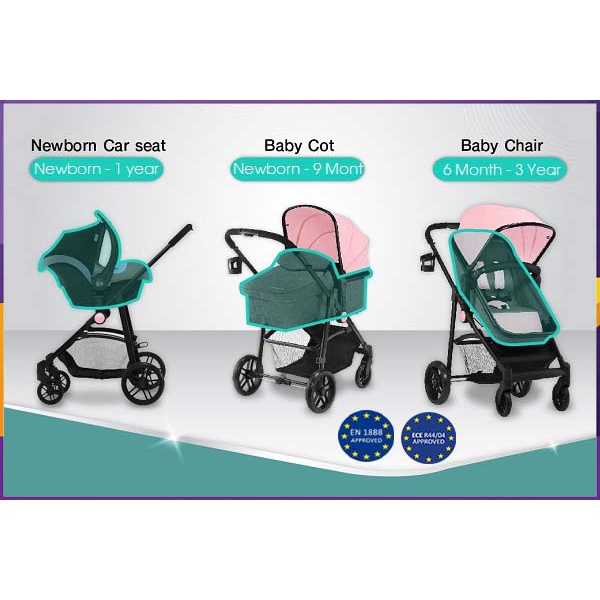 Bộ xe đẩy cho bé Kinderkraft Juli 3in1 ( Ghế ngồi ô tô, xe nôi, xe đẩy)