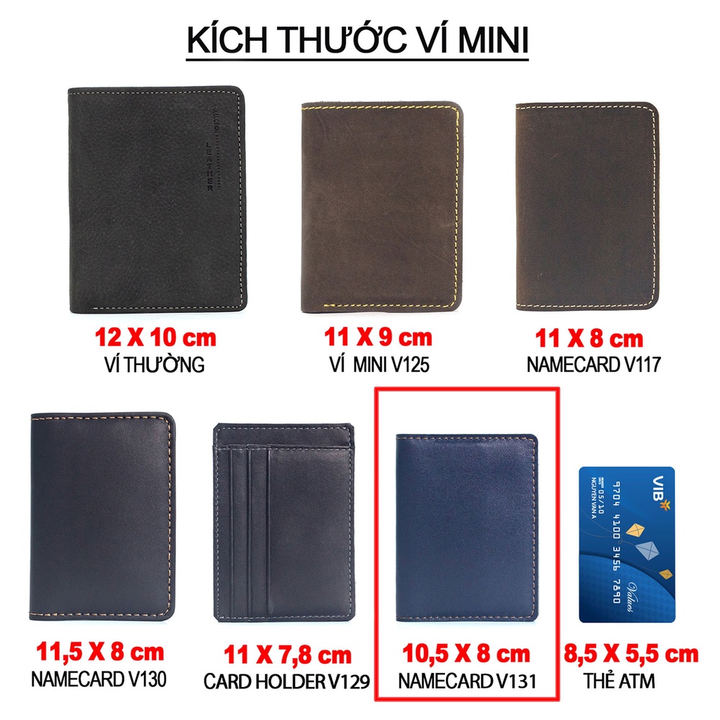 Card holder Bụi Leather - V131 , da bò, màu đen, xanh, đựng thẻ, CMT cũ nhỏ gọn, bảo hành 12 tháng