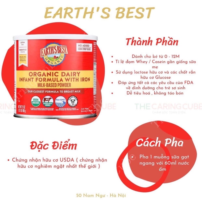 Sữa Earth’s Best Organic Đỏ 595g của Mỹ