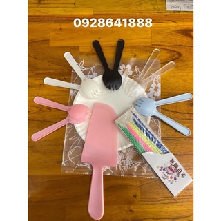 Set dao thìa dĩa đĩa tròn nến dài