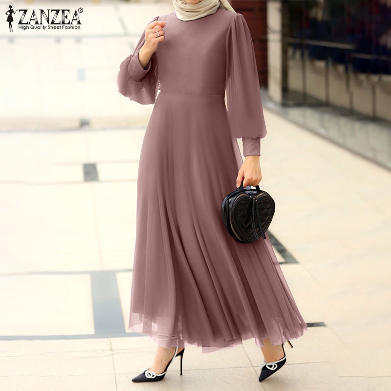 Zanzea Đầm Maxi Nữ Dài Tay Cổ Tròn Thời Trang Hàn