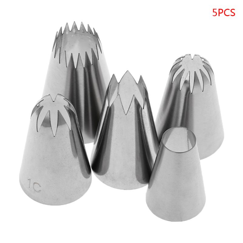 be> 5Pcs/Set Icing Nozzles Cake Decorating Piping Cookie Cream Sizing Tip Stainless Steel DIY Baking Tools Supplies