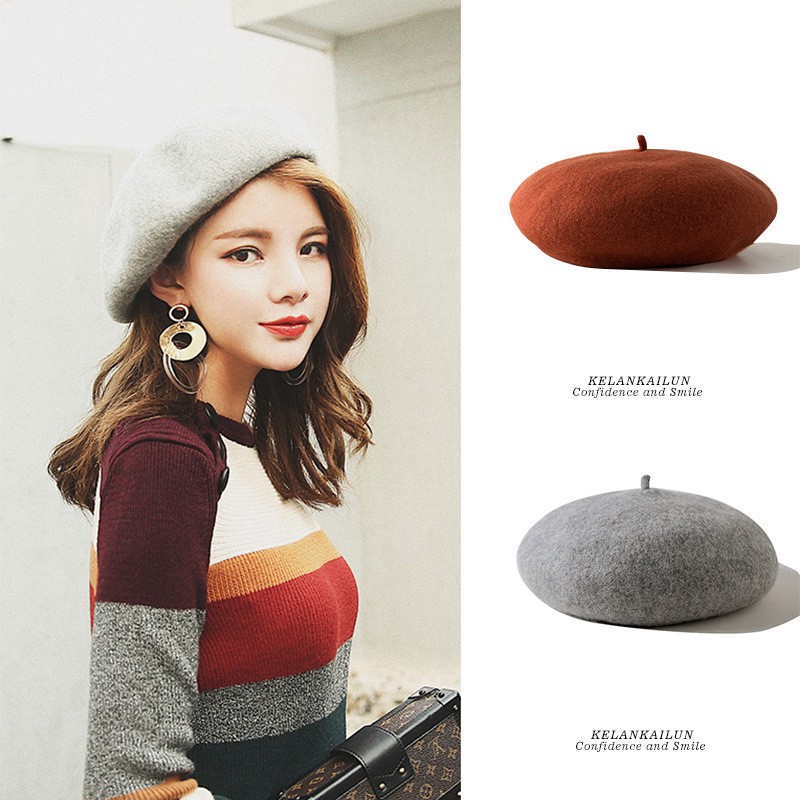 Nón Beret vải nỉ giữ ấm mùa đông phong cách Hàn Quốc