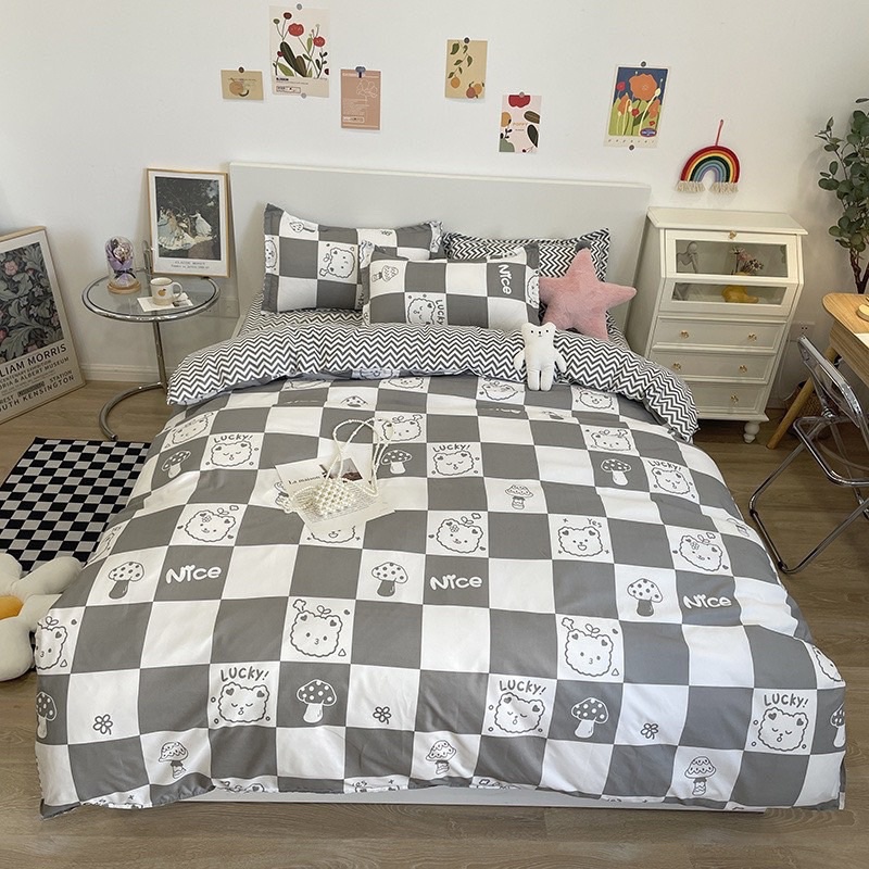 Bộ chăn ga gối cotton poly hàng nhập khẩu kèm ruột chăn thu hè và ruột gối giá rẻ nhất thị trường
