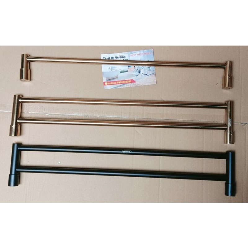 Máng khăn 2 thanh inox 304,thanh treo khăn đôi sơn tĩnh điện màu đen,mạ vàng cao cấp KANISS, bảo hành 20 năm