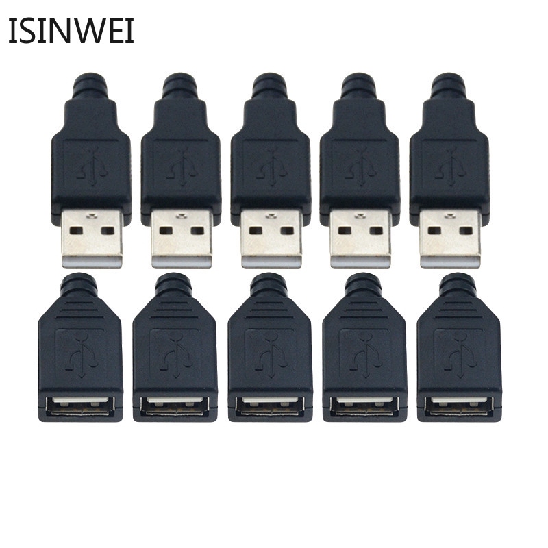 Bộ 10 đầu chuyển đổi đầu cắm type A sang cổng cắm USB 4pin với vỏ bọc nhựa màu đen DIY