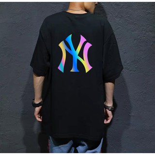 Áo Thun Áo Phông Tay Lỡ Unisex Phản Quang In Hình Chữ NY Vải Cotton Không Nhão Mát Mẻ Cổ Tròn Năng Động Nhiều Màu