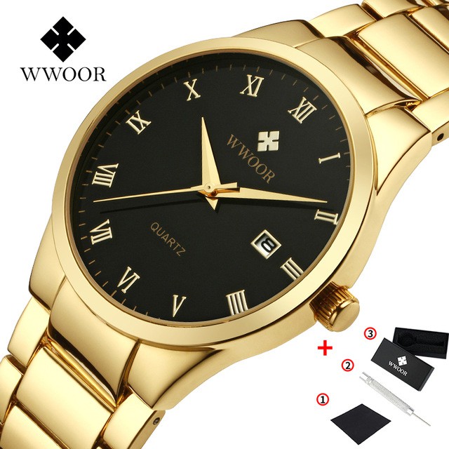 WWOOR Men's Fashion Waterproof Watches Stainless Steel Metal Quartz Watch Genuine Leather - 8830