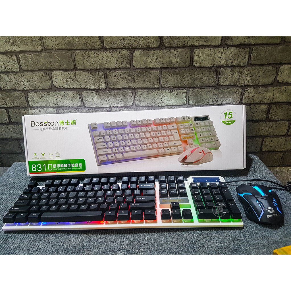 Bộ bàn phím giả cơ BOSSTON 8310 chuột gaming, combo bàn phím chuột bật tắt led sử dụng máy tính bàn, laptop văn phòng