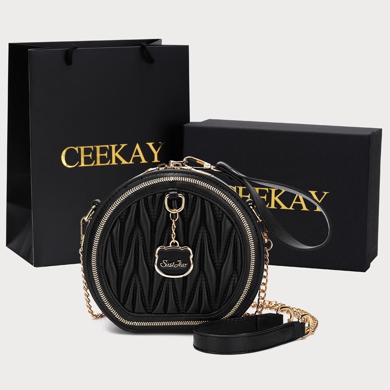 🌸Hàng Order🌸 Túi Xách Nữ CEEKAY Da Vân Tròn Kèm Móc Trang Trí Quai Da Phối Xích Sang Chảnh Nữ Tính 🌸Hàng Quảng Châu