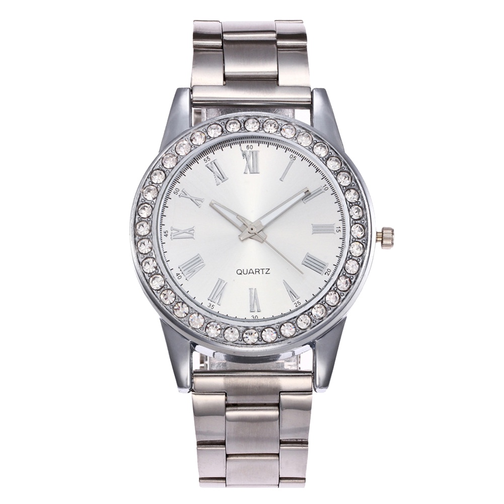MACmk Luxury Roman Number Rhinestone Round Dial Analog Women Quartz Wrist Watch Gift
