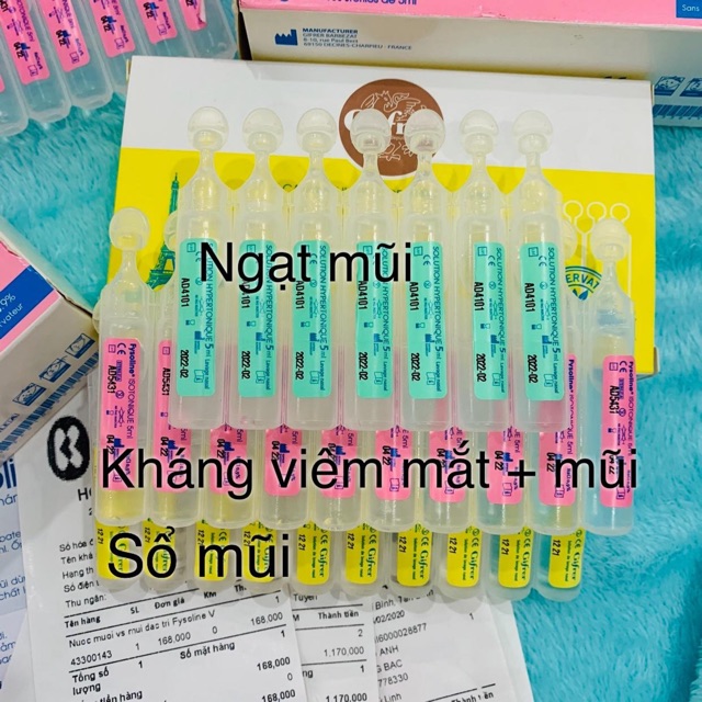 NHỎ MŨI SINH LÝ, TÉP XANH, TÉP VÀNG Fysoline  MẪU MỚI - tách lẻ 1 vỉ 5 và 10 ống