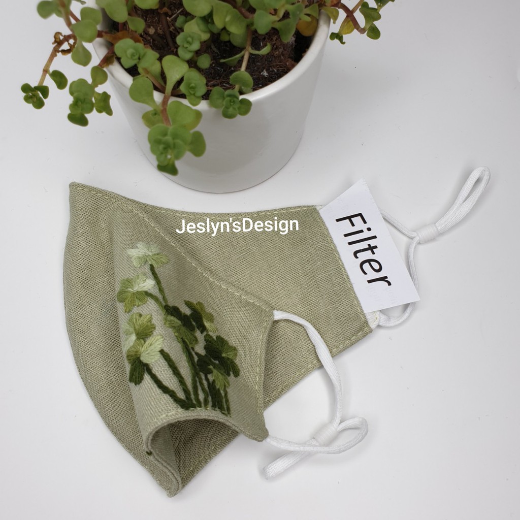 Khẩu trang thêu tay vải linen JL93X