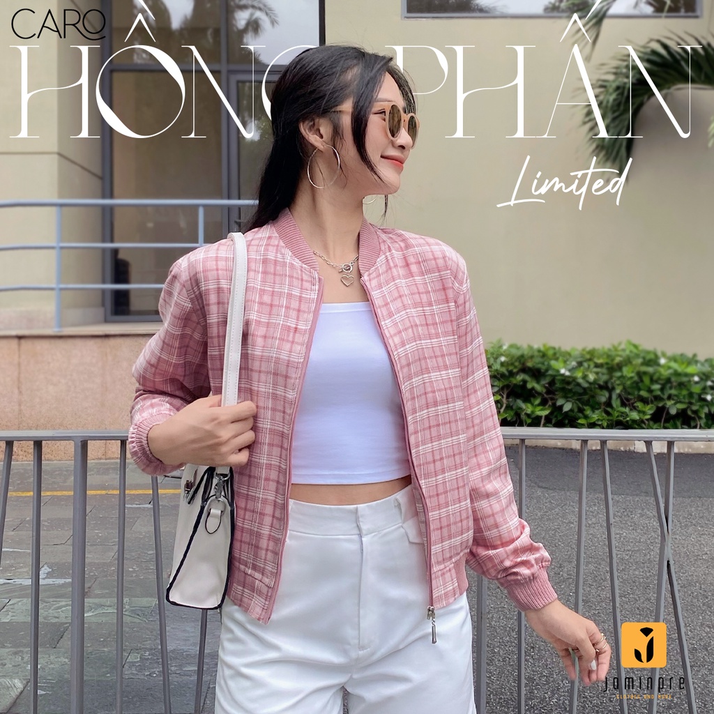 Jamin Premium Áo Khoác Cao Cấp Nữ, Áo khoác sọc caro, 2 Lớp chống nắng, thấm hút, nhẹ, mát, thanh lịch, JCR01