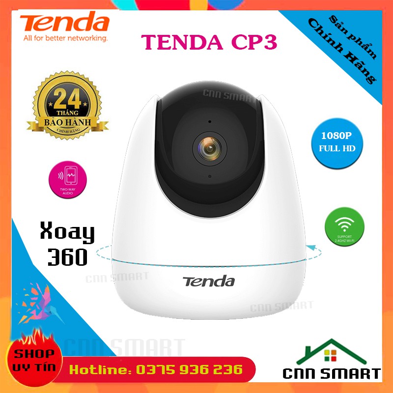 Camera Ip Wifi Tenda CP3 2MB - FHD1080P Xoay 360 Độ - Dõi Theo Chuyển Động [ c6n h21p a22ep Iot03 ] - Chính Hãng BH24TH