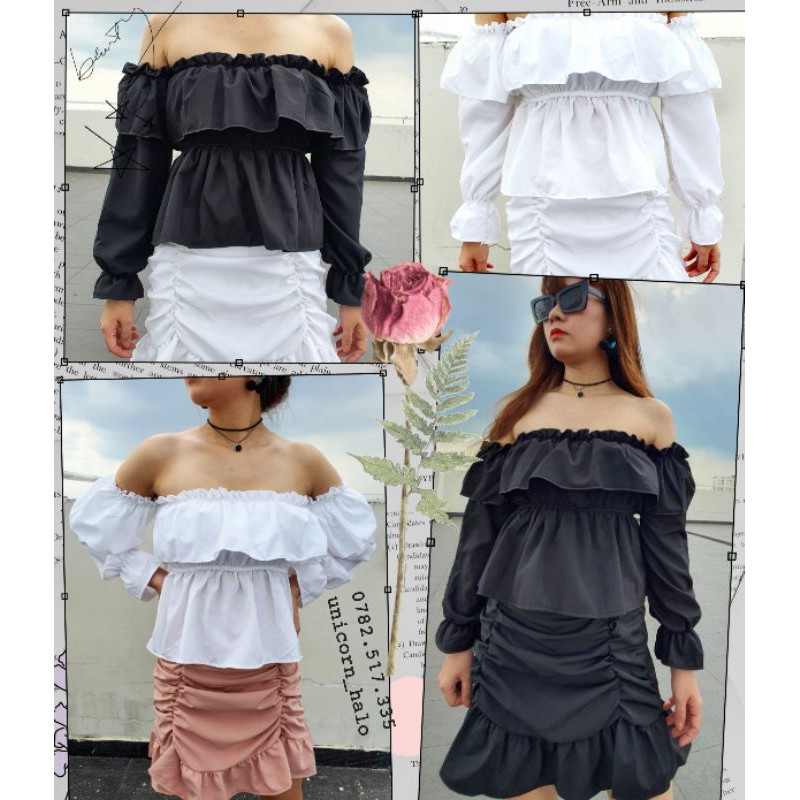 Áo Trễ Vai Tay Bồng Dài Croptop Bẹt Vai Tay Rời Bo Nhún Trắng / Đen  Dáng Tiểu Thư Siêu Hot AK001 mys hitshop | BigBuy360 - bigbuy360.vn