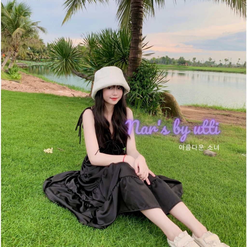 MBOO Đầm 2 dây buộc dây hở lưng Ladies Dress