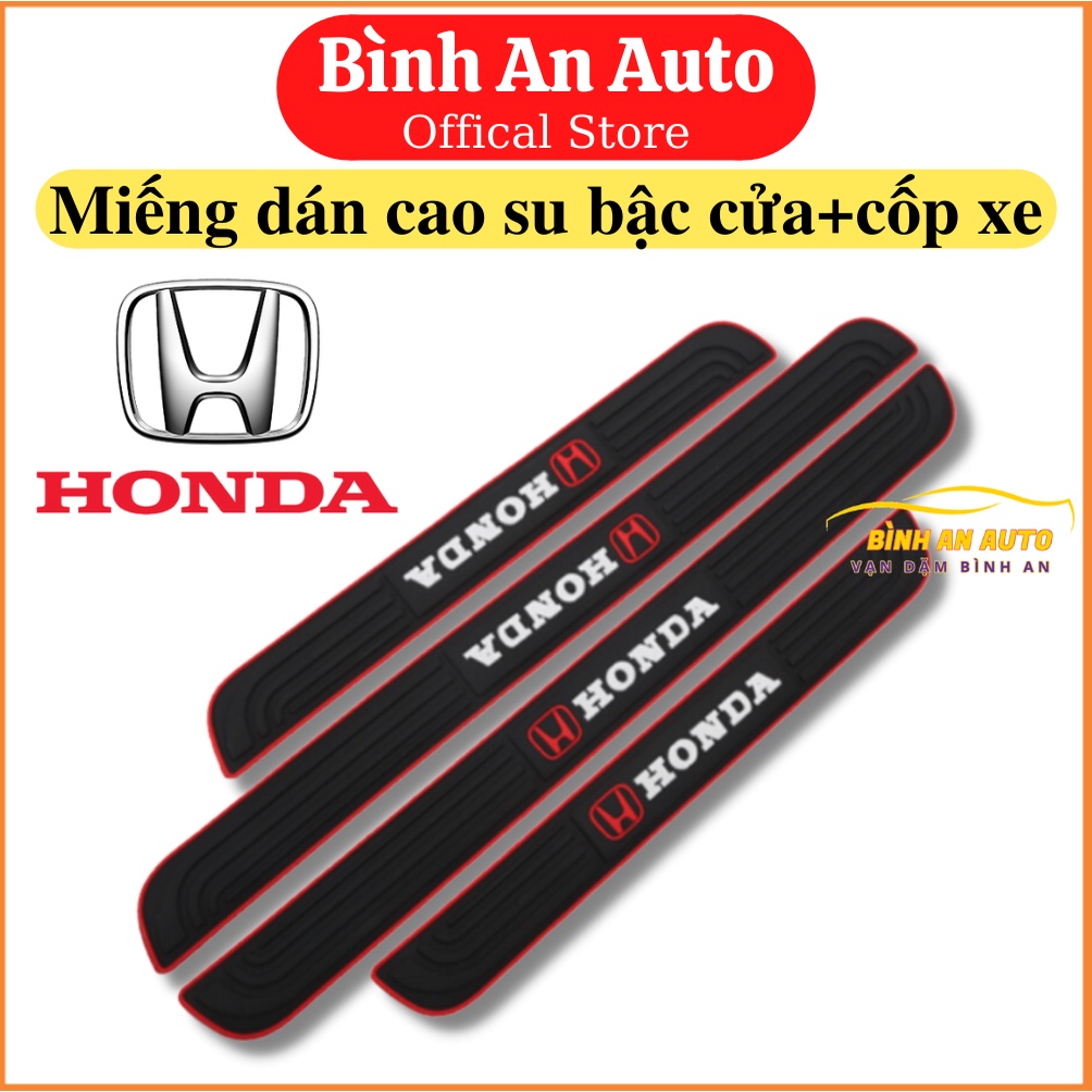 HONDA - Bộ Miếng Nẹp Bước Chân Bằng Cao Su Chống Trơn Trượt - Miếng Dán Chống Trầy Xước Bậc Cửa Lên Xuống + Cốp Ô Tô