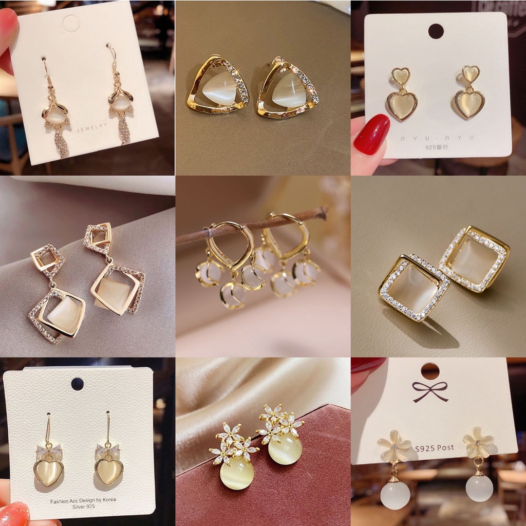 Khuyên Tai Hình Trái Tim Đính Đá Opal Thời Trang Hàn Quốc 2022