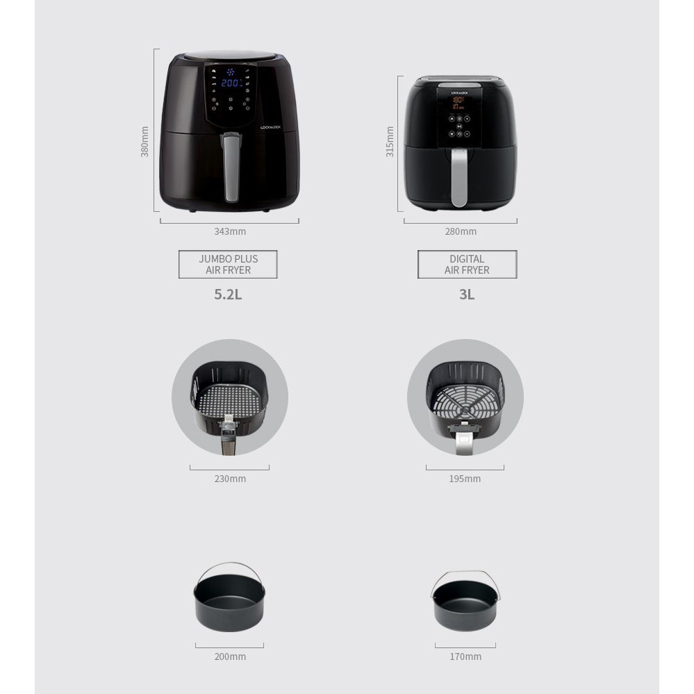 Nồi Chiên Không Dầu Lock&Lock Jumbo Plus Air Fryer 5.2L EJF357BLK - Hàng Chính Hãng