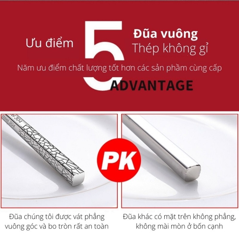 Đũa Inox 304 Chống Trượt Kháng Khuẩn  BUGU SK-P01