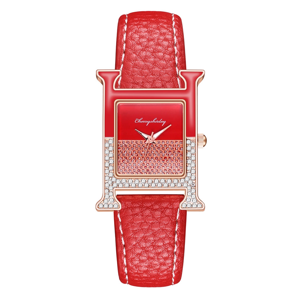 Đồng hồ Nữ dây da mặt vuông đính kim cương giả máy Quartz hợp thời trang sang trọng | BigBuy360 - bigbuy360.vn
