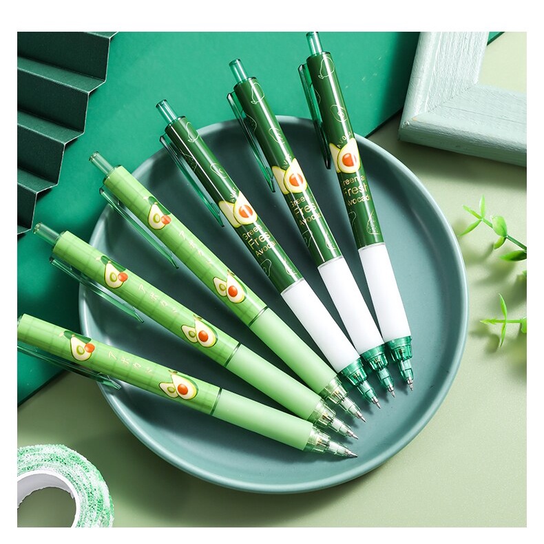 Bộ 2 bút chì bấm ngòi 0.5mm họa tiết quả bơ đáng yêu và 2 hộp ngòi chì tiện lợi