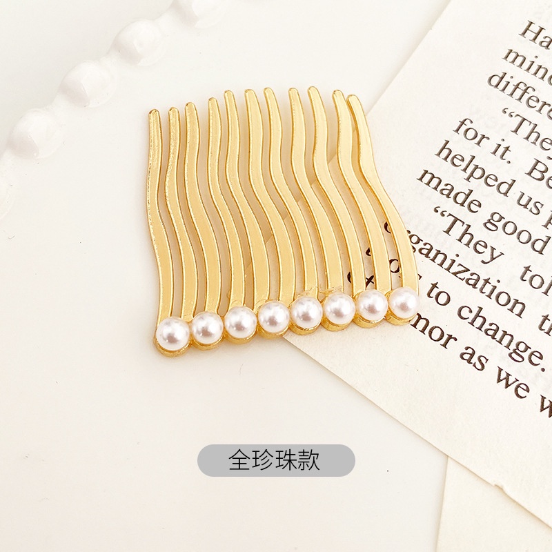 Lược cài tóc kim loại thiết kế gợn sóng đính ngọc trai xinh xắn cho nữ
