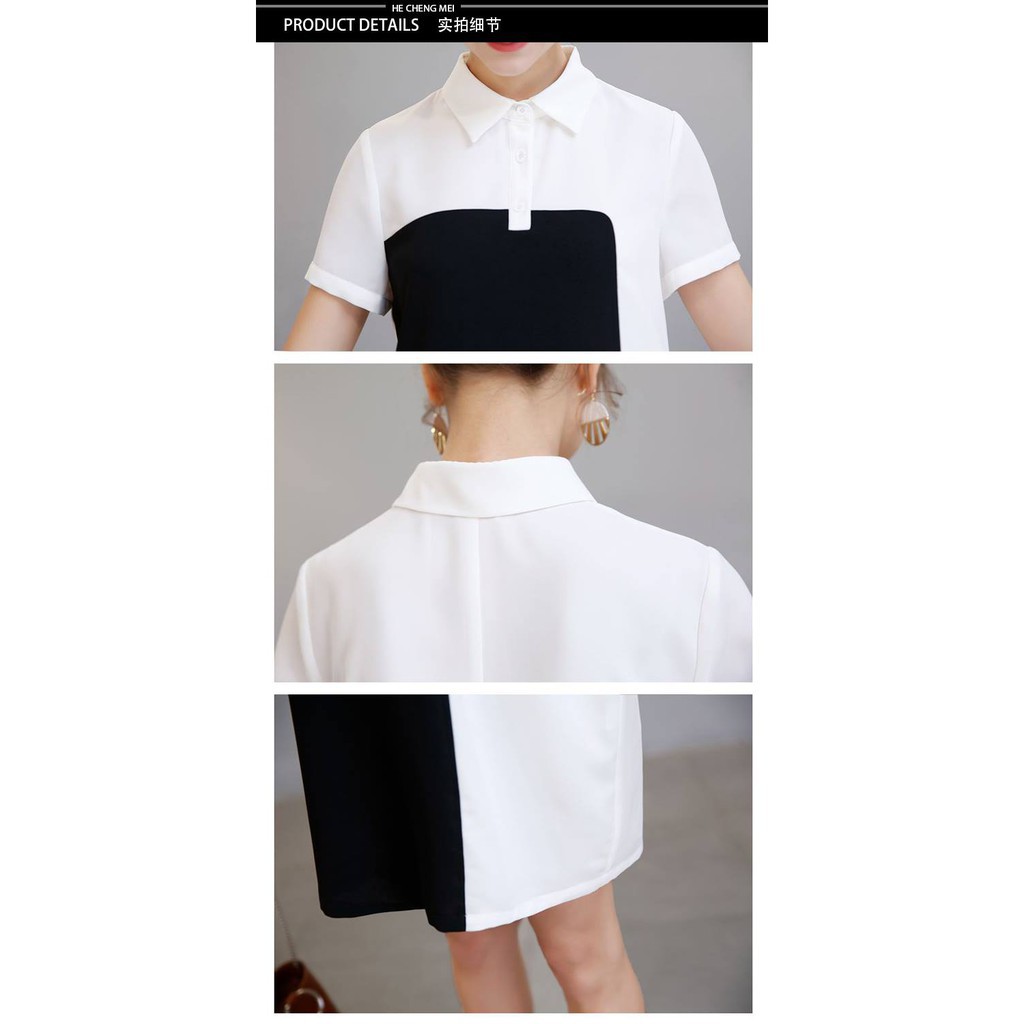 Váy bầu thiết kế - Đầm suông bầu cổ sơ mi phối 2 màu đen trắng sang chảnh HD03