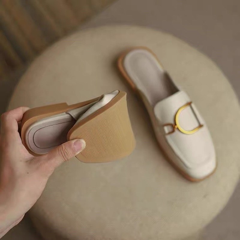 Sục hài búp bê nữ gót 2cm⚡️Andu Store⚡️ Sục da nữ QC