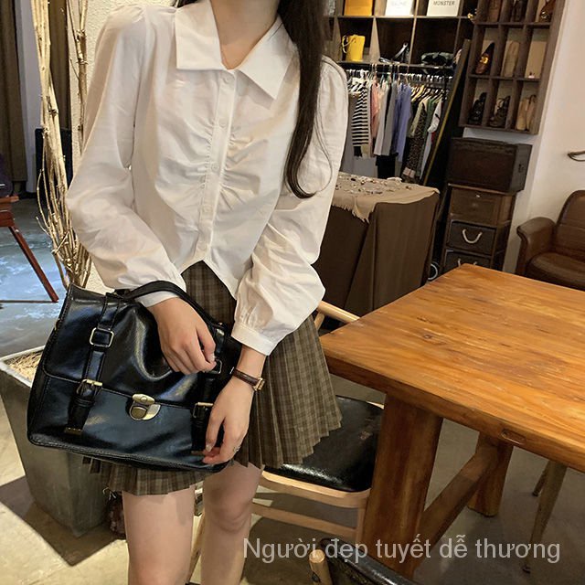 Áo Sơ Mi Trắng Tay Dài Cổ Xếp Ly Phong Cách Học Sinh Mới Cho Nữ | BigBuy360 - bigbuy360.vn